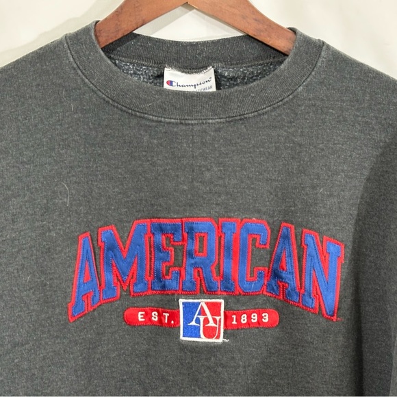Champion American University Sweatshirt Large Gray Crewneck Collegiate Embroider - Picture 3 of 6
